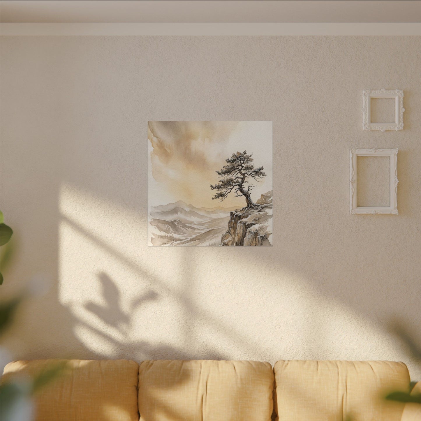 Pine Tree Canvas Art | Winter Japandi Watercolor Art