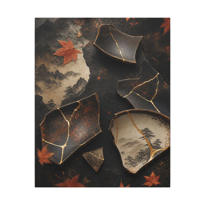 Broken Pottery Gold Vein Canvas Art | Philosophical Kintsugi Art