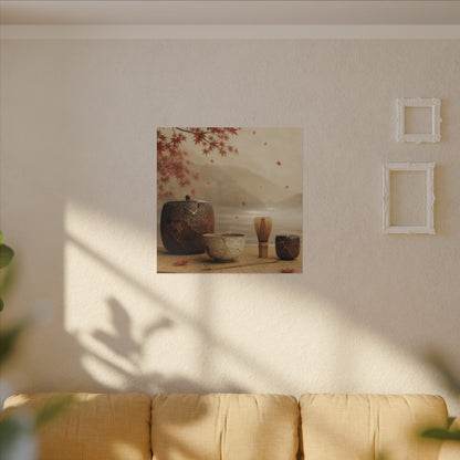 Tea Ceremony Canvas Art | Autumn Kintsugi Gold Vein Art