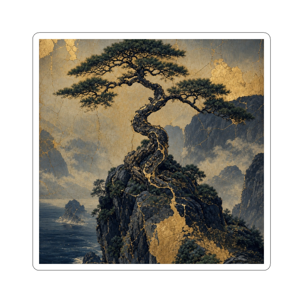 Beautiful Pine Tree Sticker - Crackle Gold Kintsugi