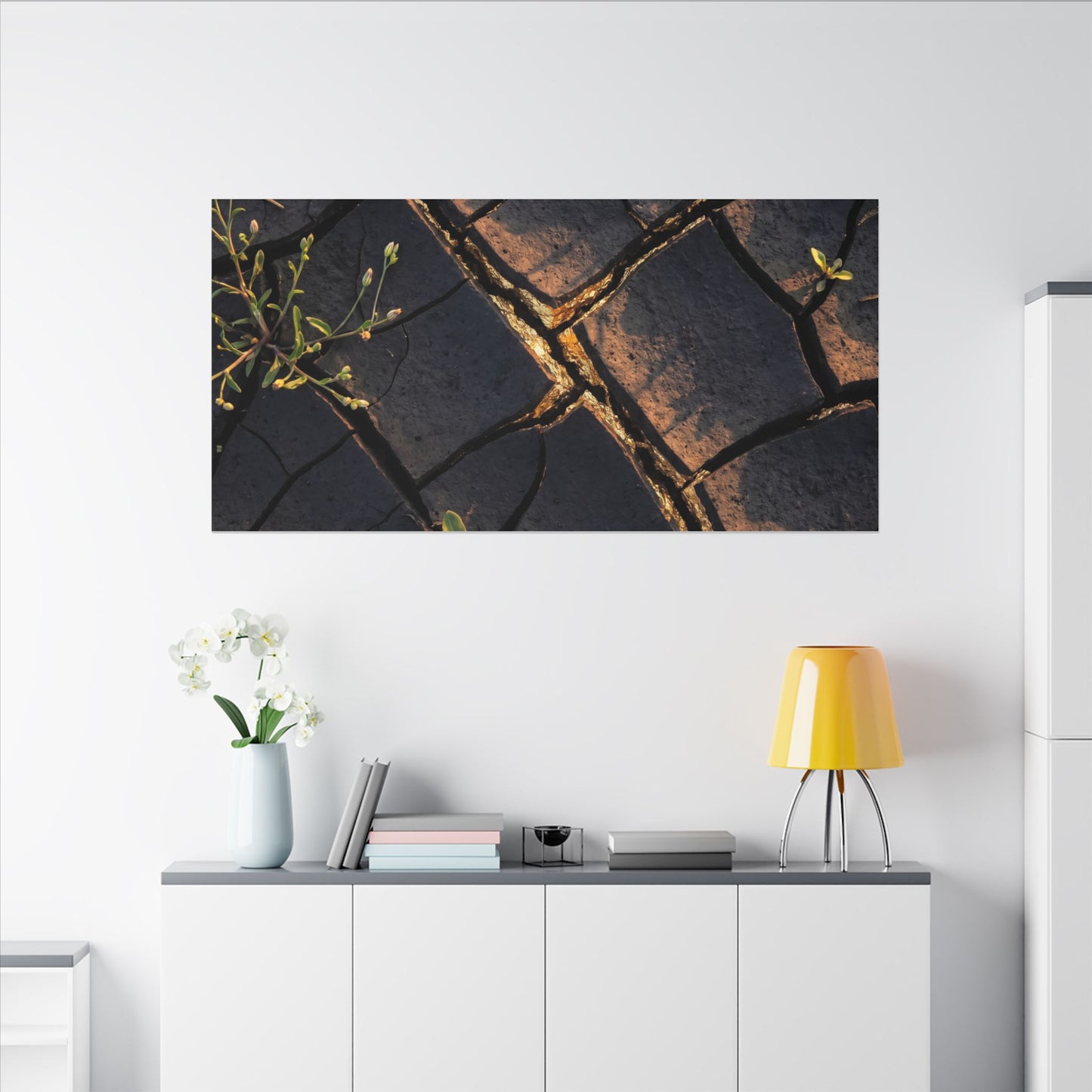 Kintsugi Cracked Earth in Golden Hour | Gold Vein Canvas Art