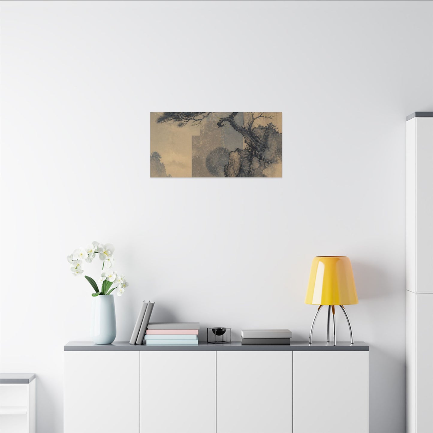 Japandi Pine Tree in Moonlight | Japanese Pattern Canvas Art
