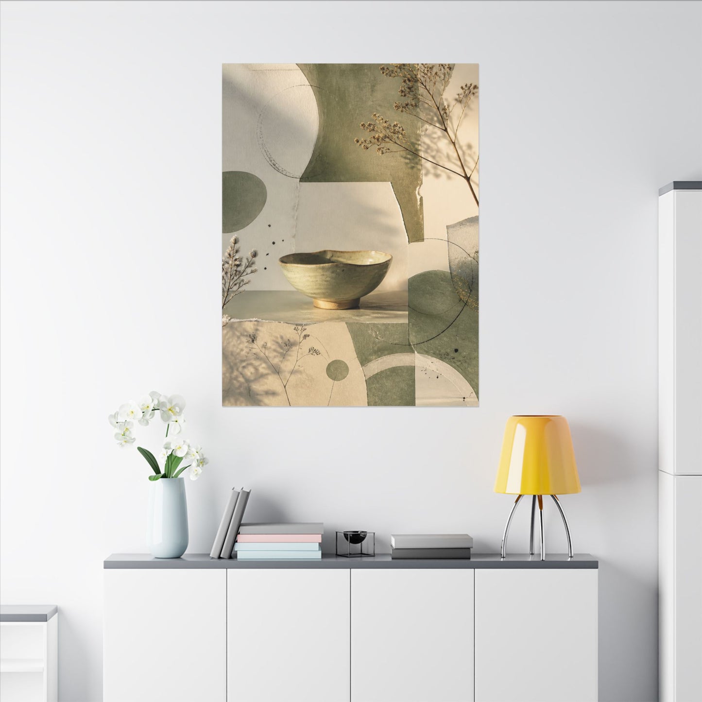 Warm Ceramic Bowl Canvas Art - Minimal Line Japandi