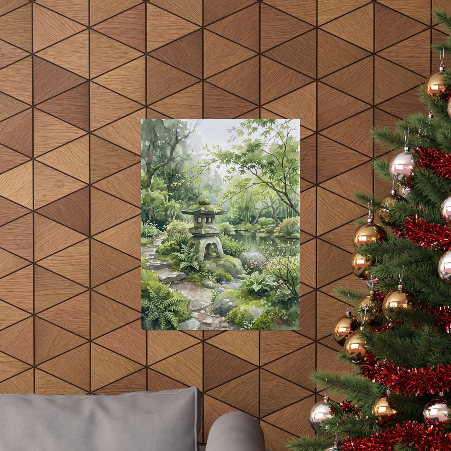 Stone Lantern Spring Wall Art Print | Japandi Elegant Design
