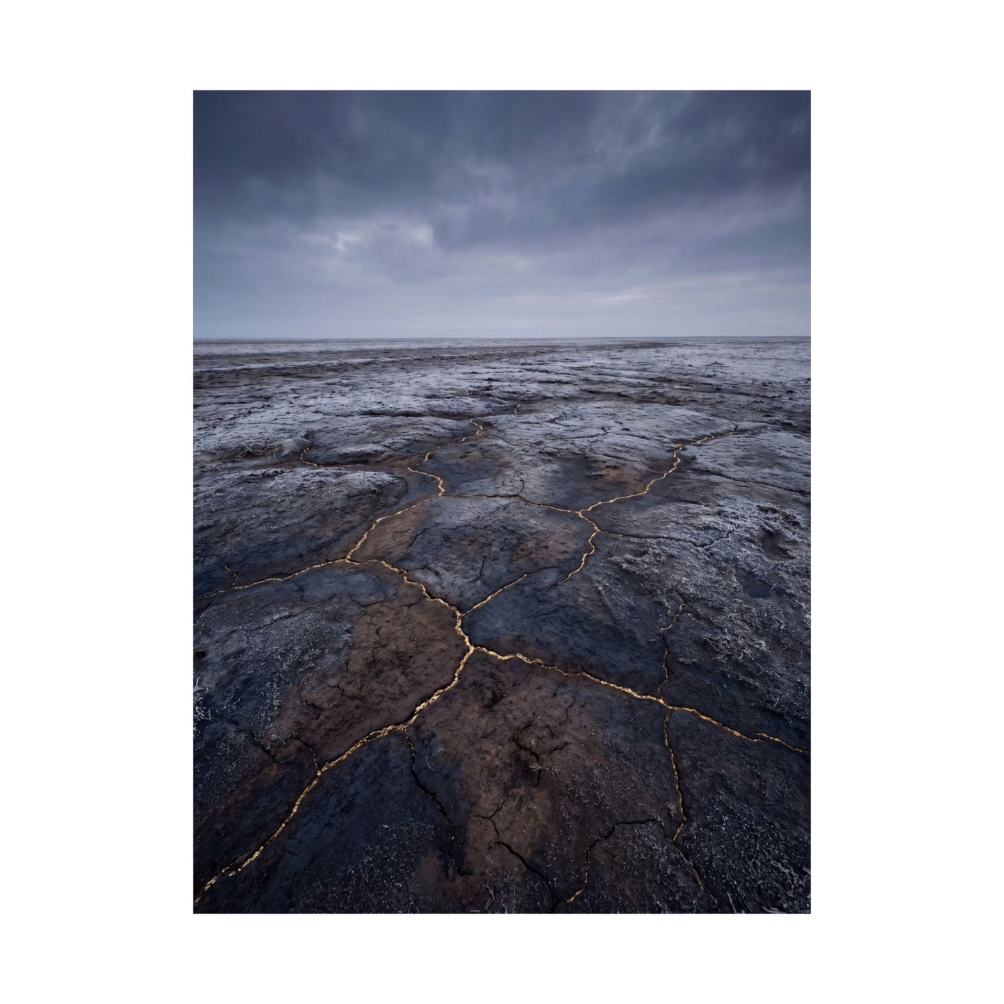 Cracked Earth Dark Texture Wall Art Print | Bold Dark Japandi Art