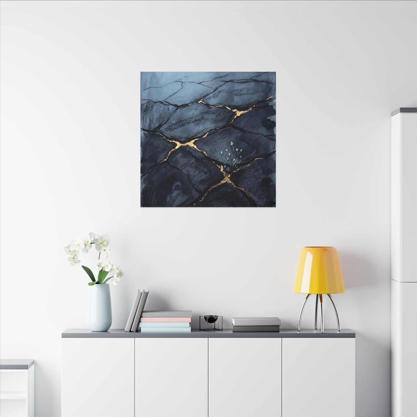 Mono No Aware Cracked Earth Canvas Art - Dark Japandi Charcoal Ink