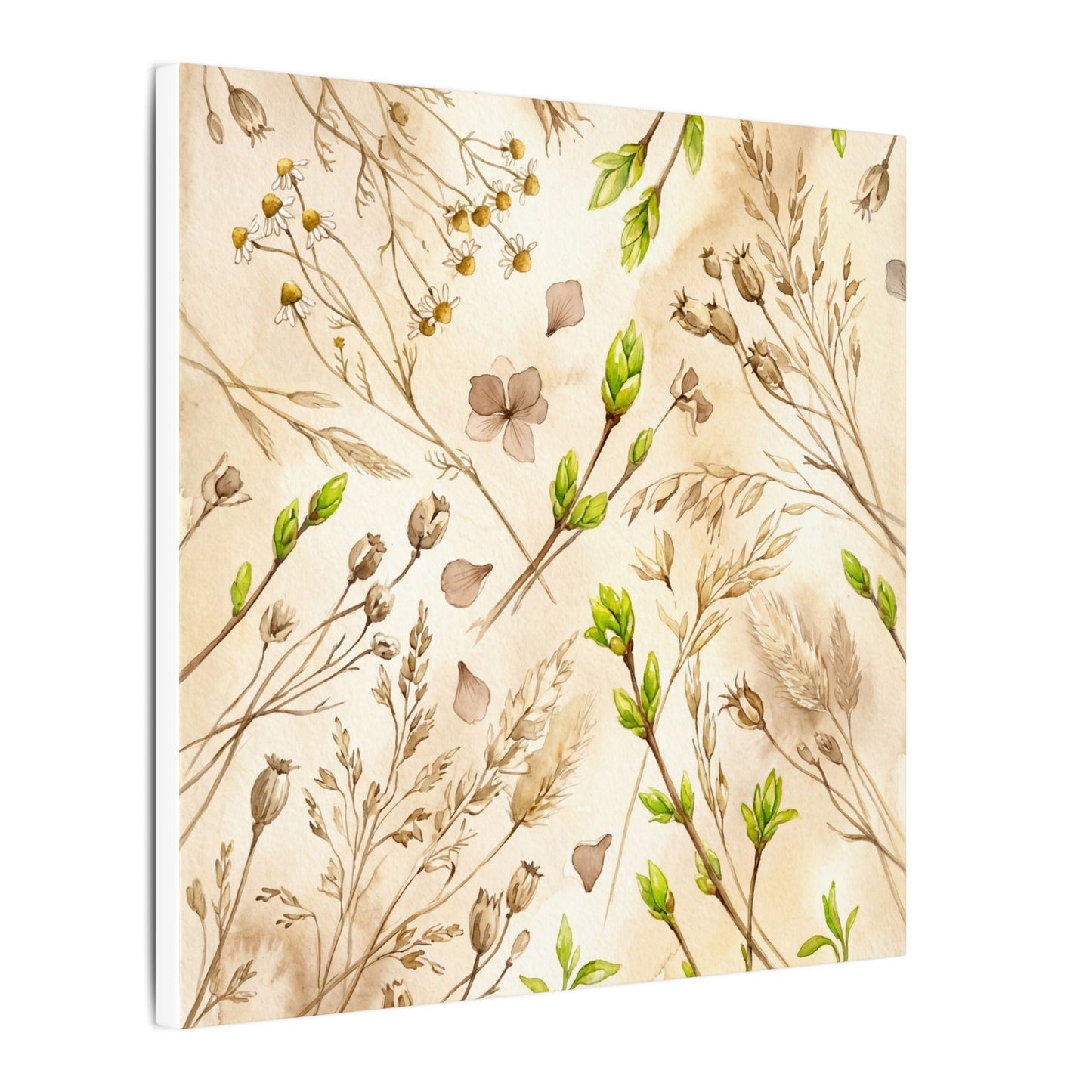 Spring Dried Flowers Watercolor Canvas Art | Earthy Decor