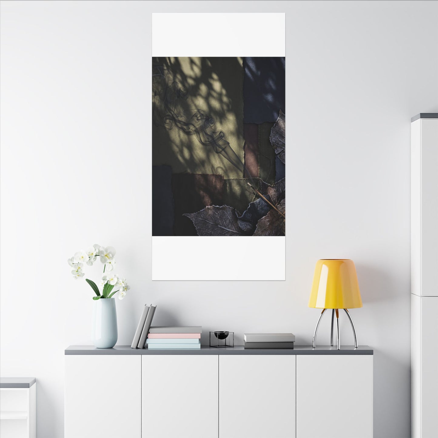 Ma Incense Smoke Canvas Art - Dark Japandi Dark Texture