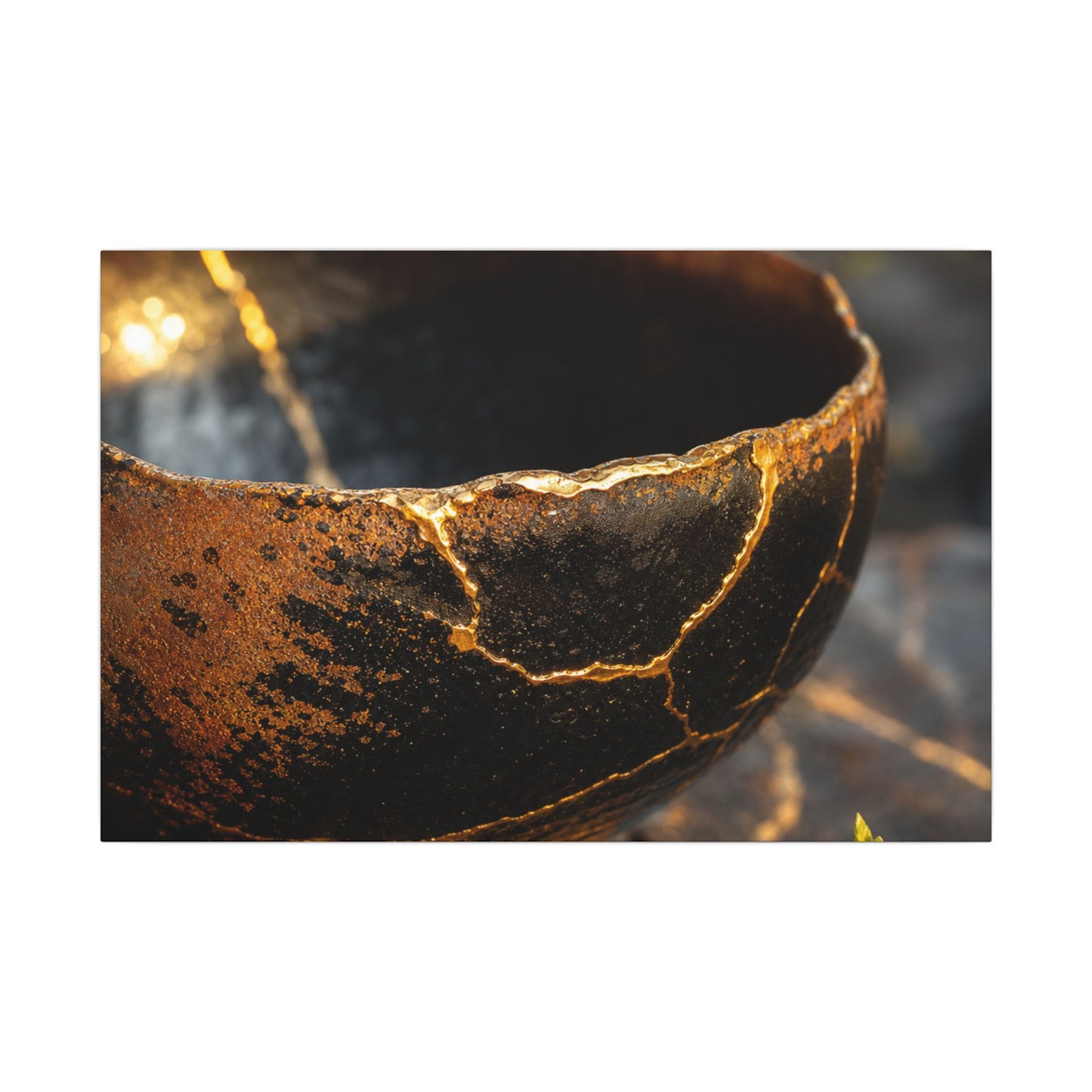Kintsugi Ceramic Bowl in Golden Hour | Gold Vein Canvas Art