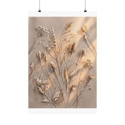 Dried Flowers Winter Wall Art Print | Japandi Earthy Design