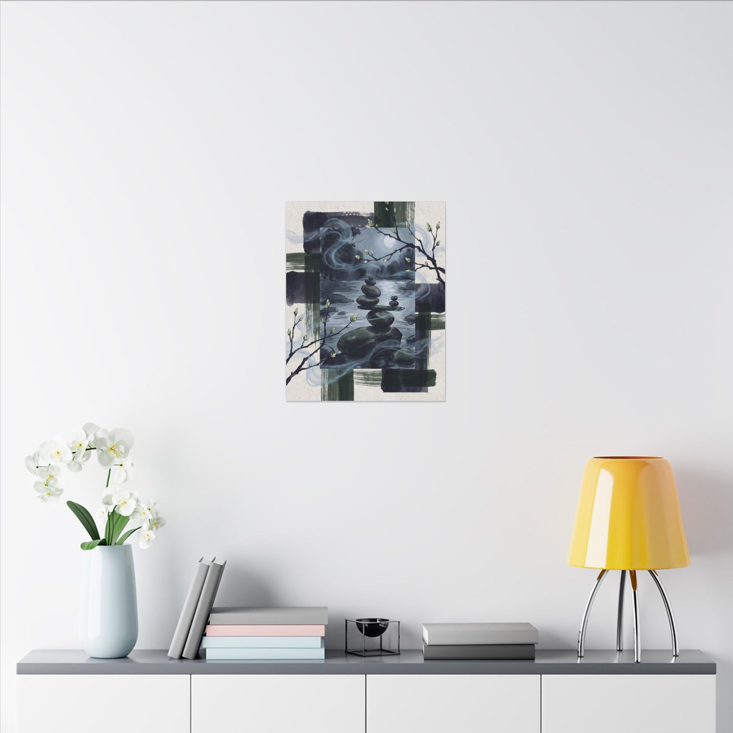 Moonlight River Stones Canvas Art - Zen Shibui