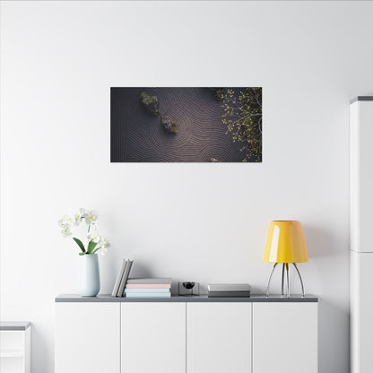 Dark Japandi Rock Garden in Dawn | Shadow Zen Canvas Art