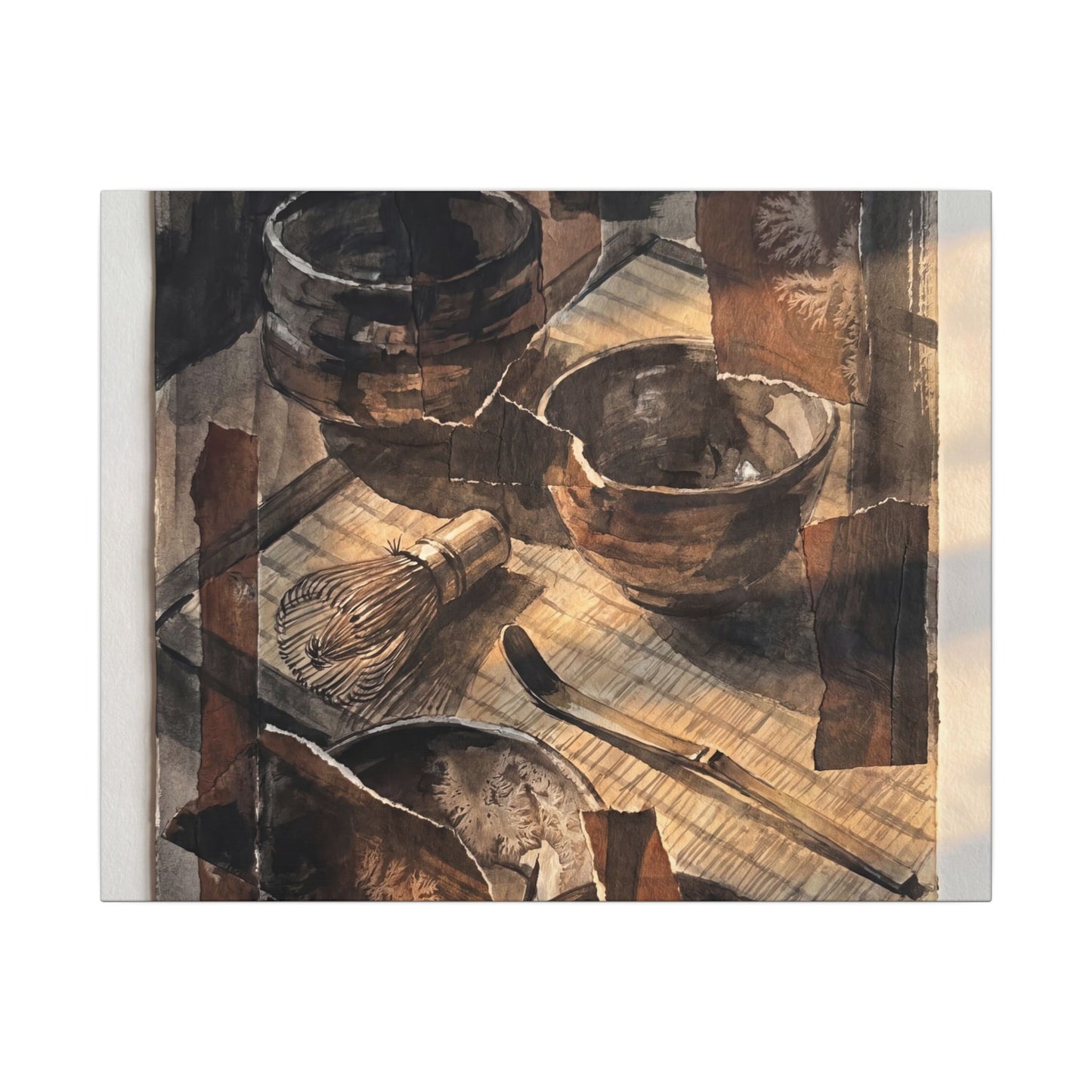 Tea Ceremony Charcoal Ink Canvas Art | Luxurious Dark Japandi Art