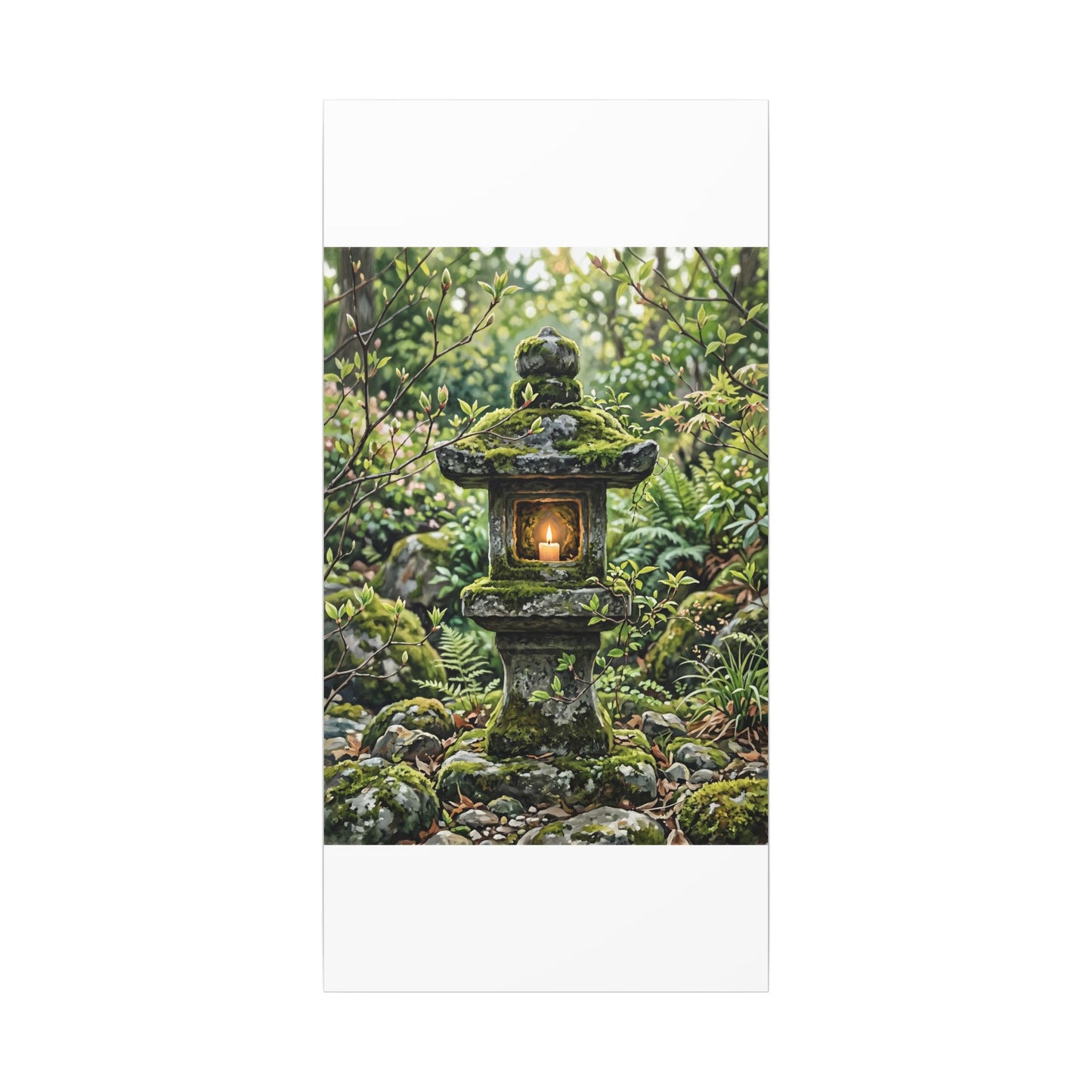 Neutral Stone Lantern Canvas Art - Japanese Pattern Japandi