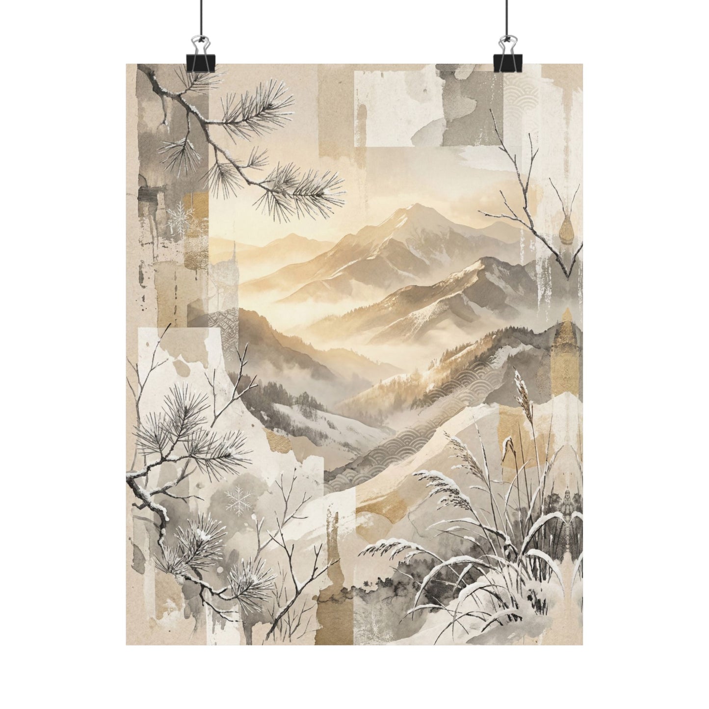 Mountain Mist Japanese Pattern Wall Art Print | Earthy Japandi Art Art Print