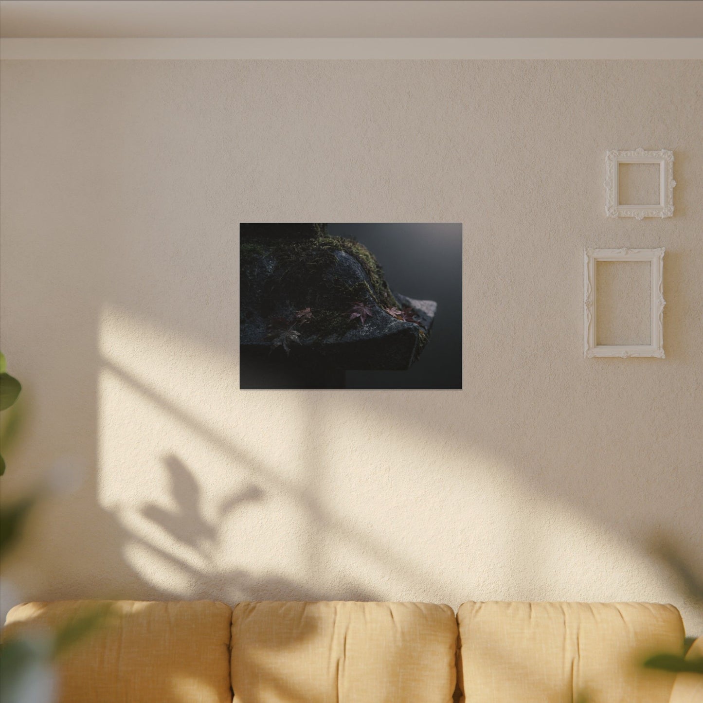 Stone Lantern Moody Minimal Canvas Art | Sophisticated Dark Japandi Art