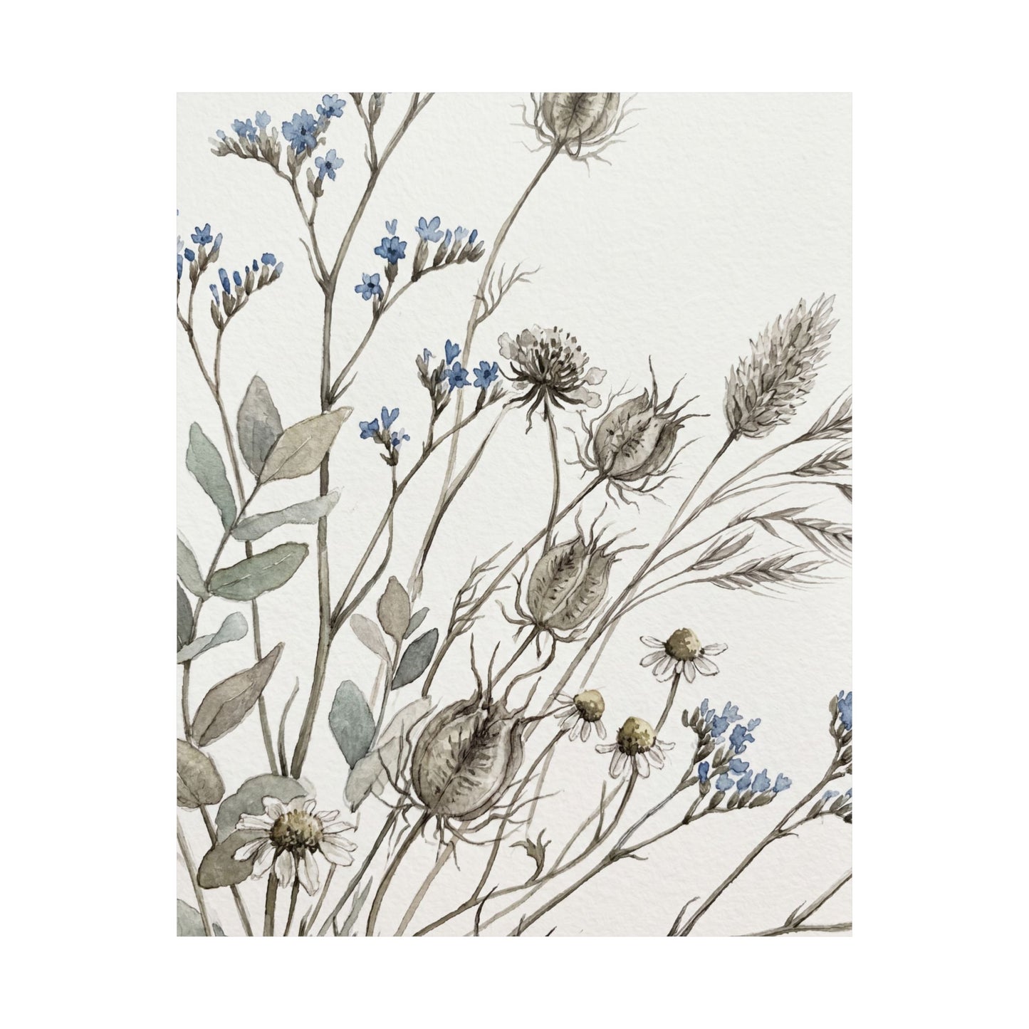 Elegant Dried Flowers Wall Art Print - Watercolor Japandi