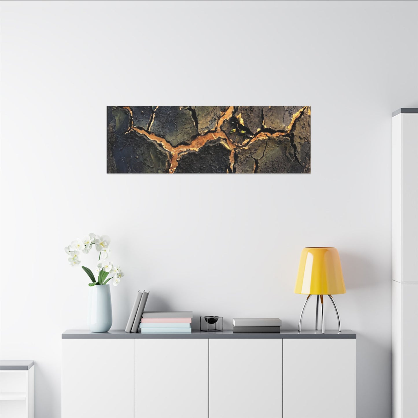 Cracked Earth Spring Canvas Art | Dark Japandi Atmospheric Design