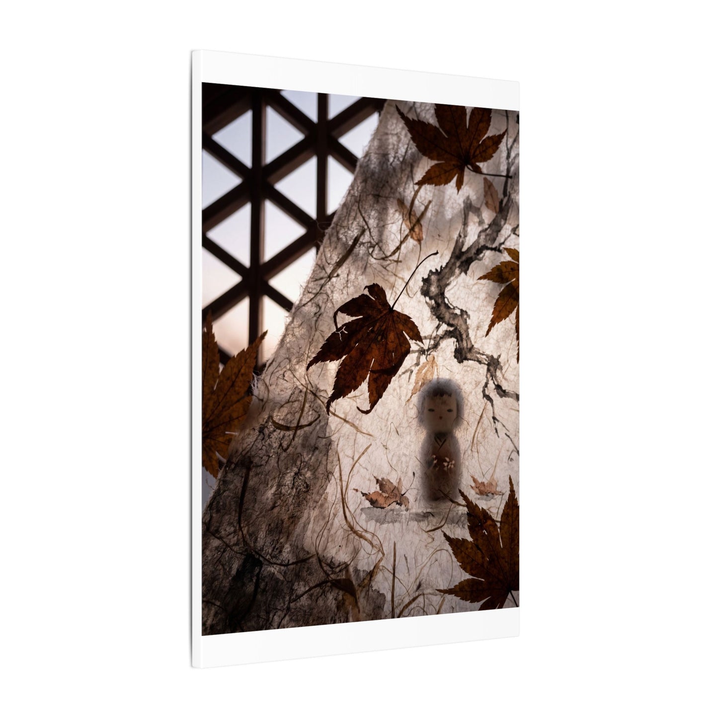 Shoji Screen Autumn Canvas Art | Dark Japandi Atmospheric Design
