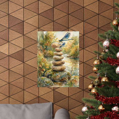 River Stones Summer Wall Art Print | Japandi Cozy Design