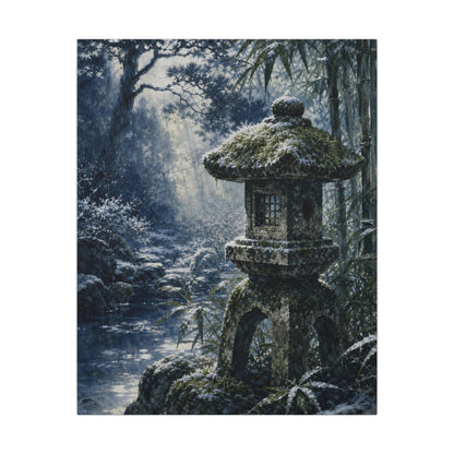 Zen Stone Lantern in Dappled | Sumi E Canvas Art