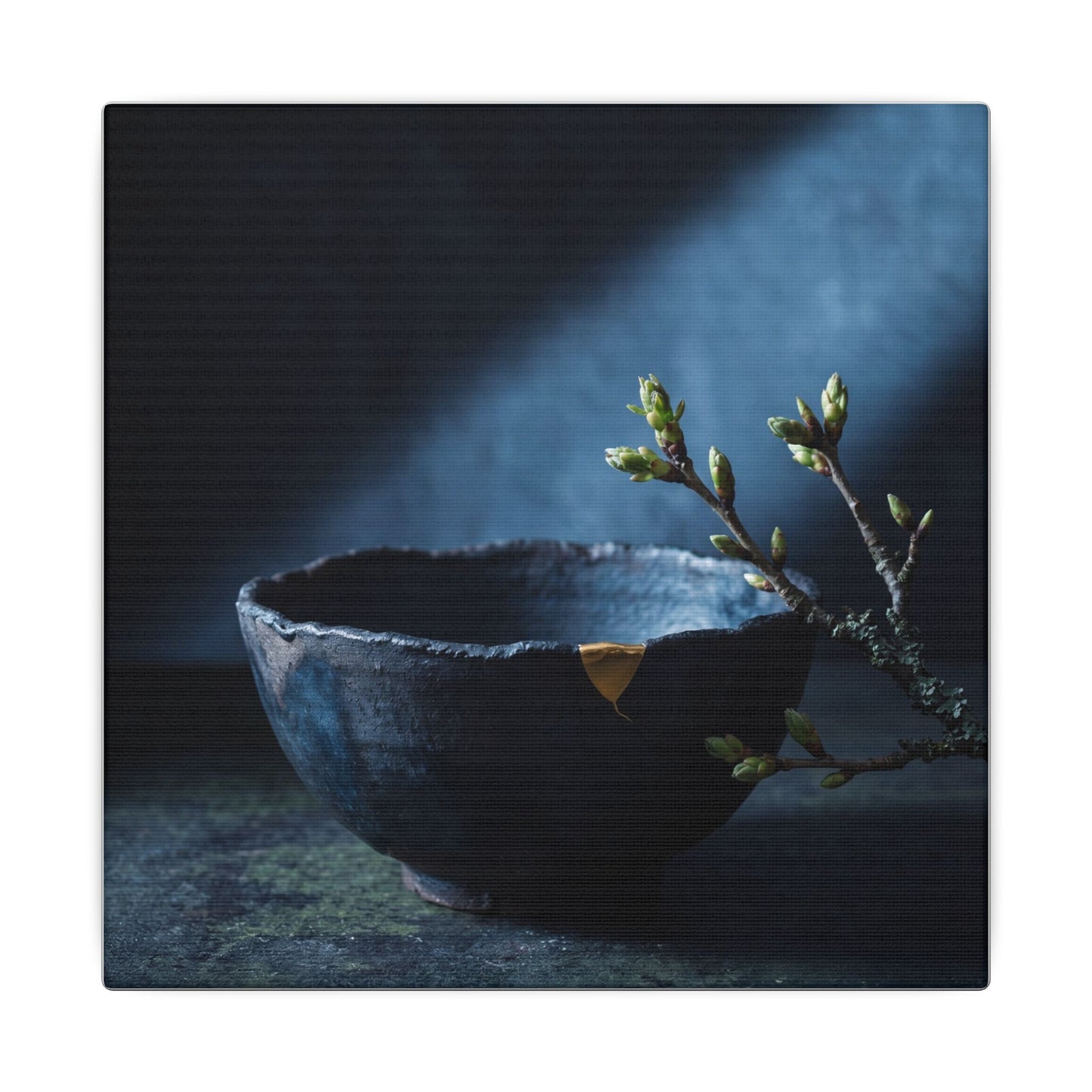 Ceramic Bowl Shadow Zen Canvas Art | Sophisticated Dark Japandi Art