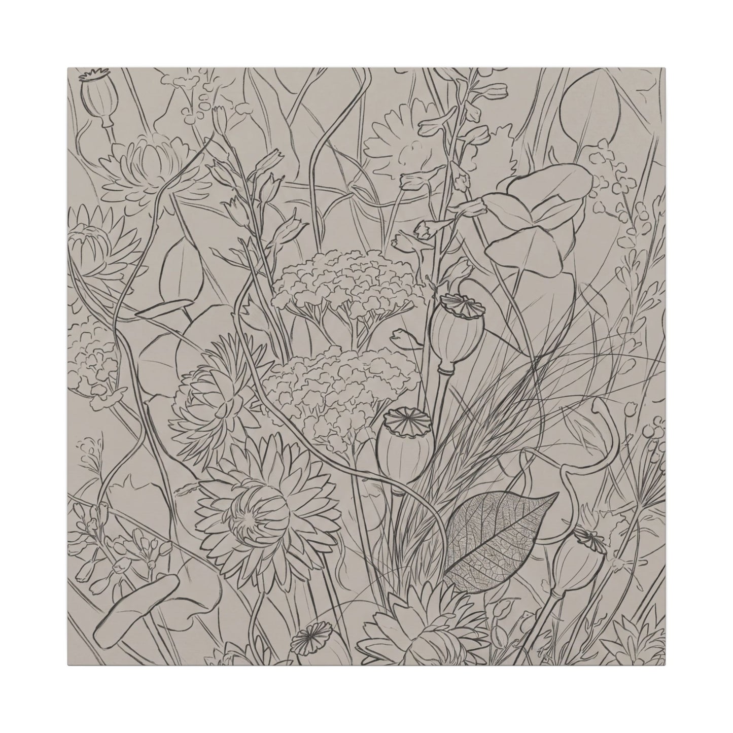 Summer Dried Flowers Minimal Line Canvas Art | Elegant Decor