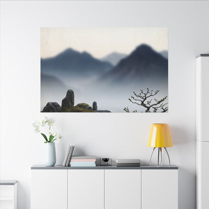 Mountain Mist Karesansui Canvas Art | Contemplative Zen Art