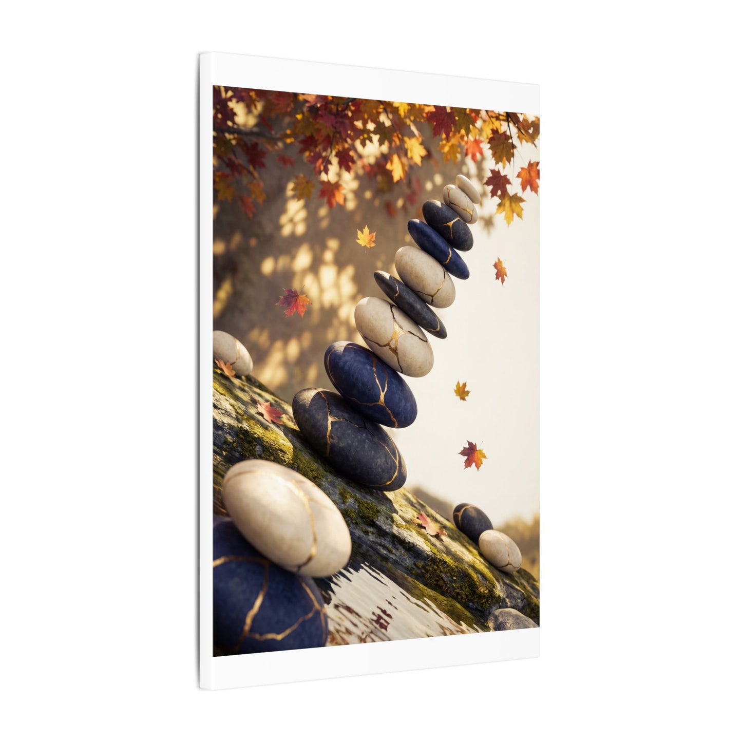 Ma River Stones Canvas Art - Kintsugi Gold Vein