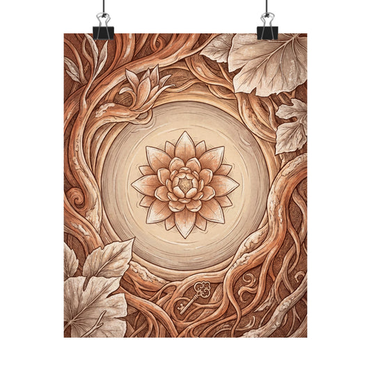 Earthy Lotus Flower Wall Art Print - Vintage Botanical Cottagecore