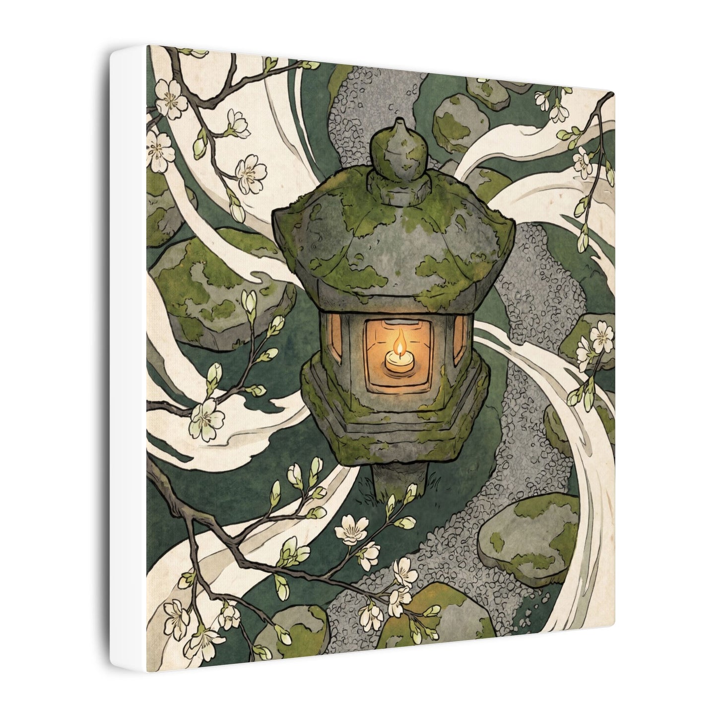 Zen Stone Lantern in Candlelight | Ukiyo E Inspired Canvas Art