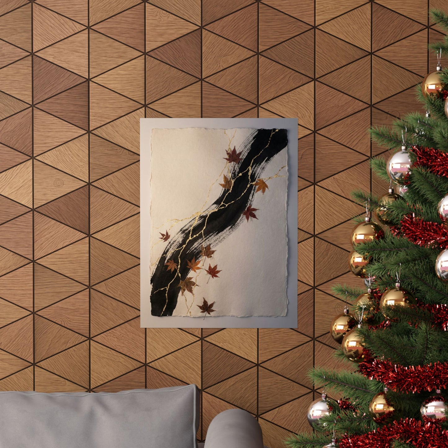 Ink Brushstroke Autumn Wall Art Print | Kintsugi Resilient Design