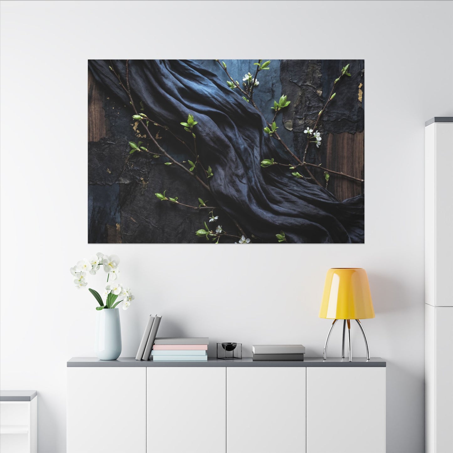 Spring Silk Drape Dark Texture Canvas Art | Atmospheric Decor