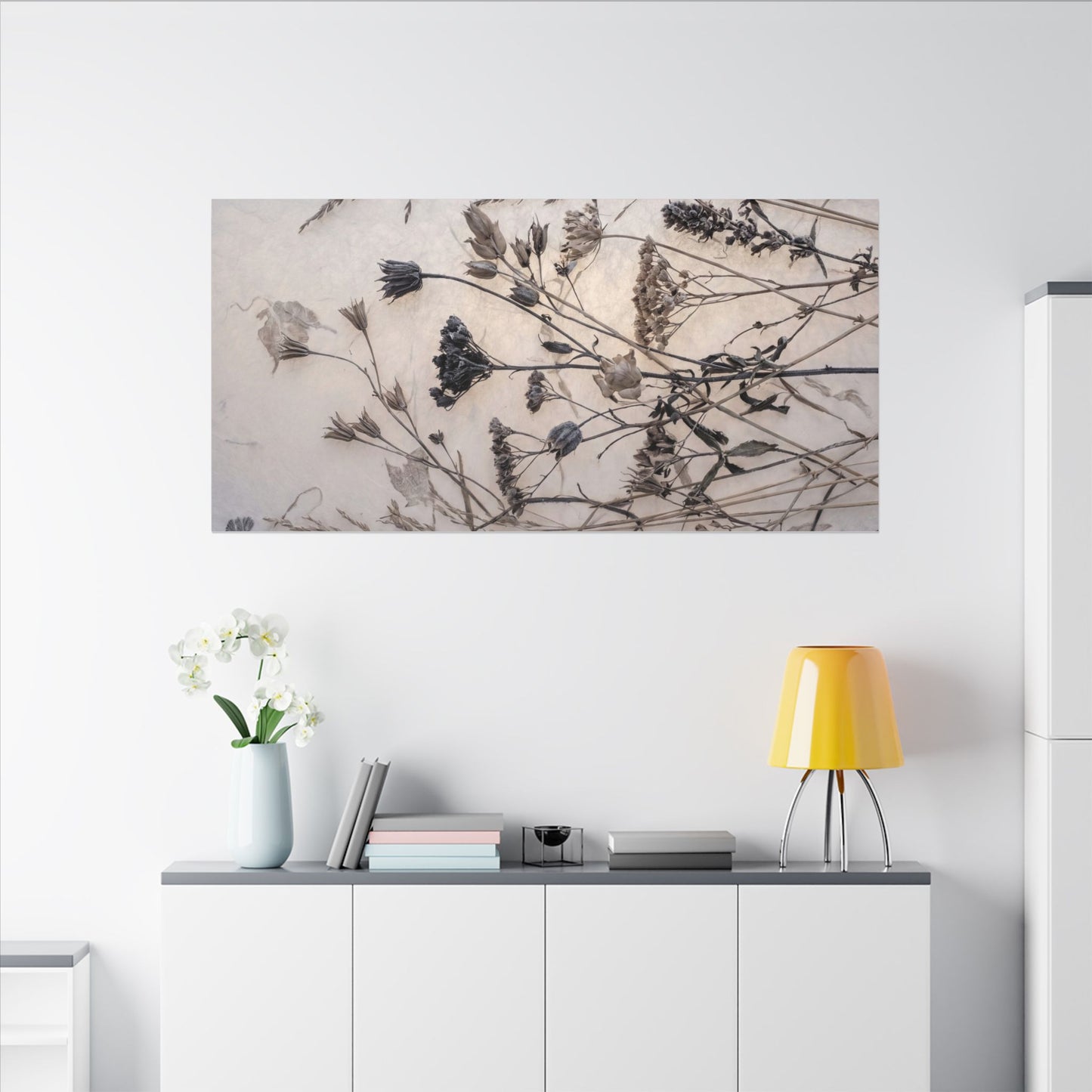 Elegant Dried Flowers Canvas Art - Japanese Pattern Japandi
