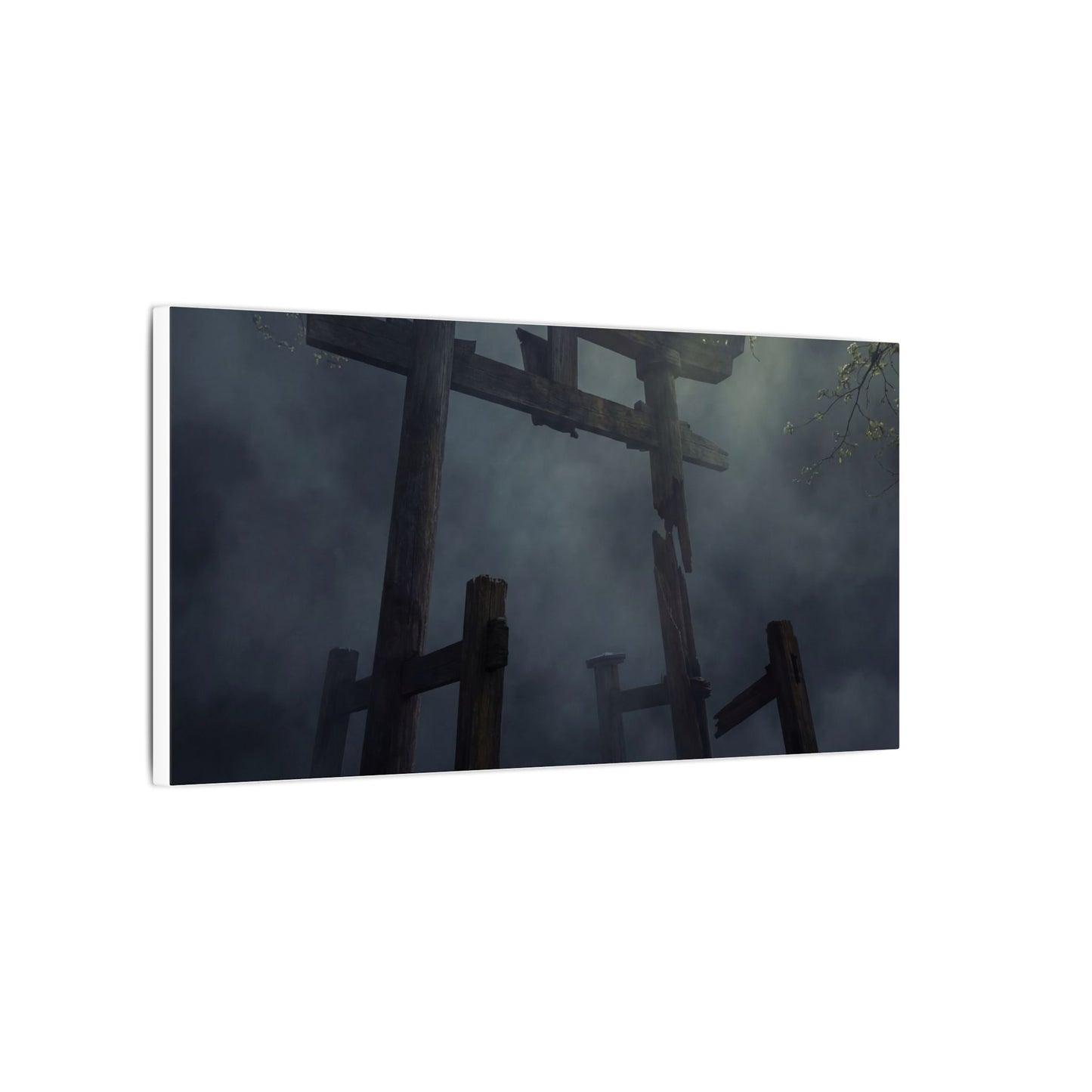 Dark Japandi Torii Gate in Dappled | Moody Minimal Canvas Art