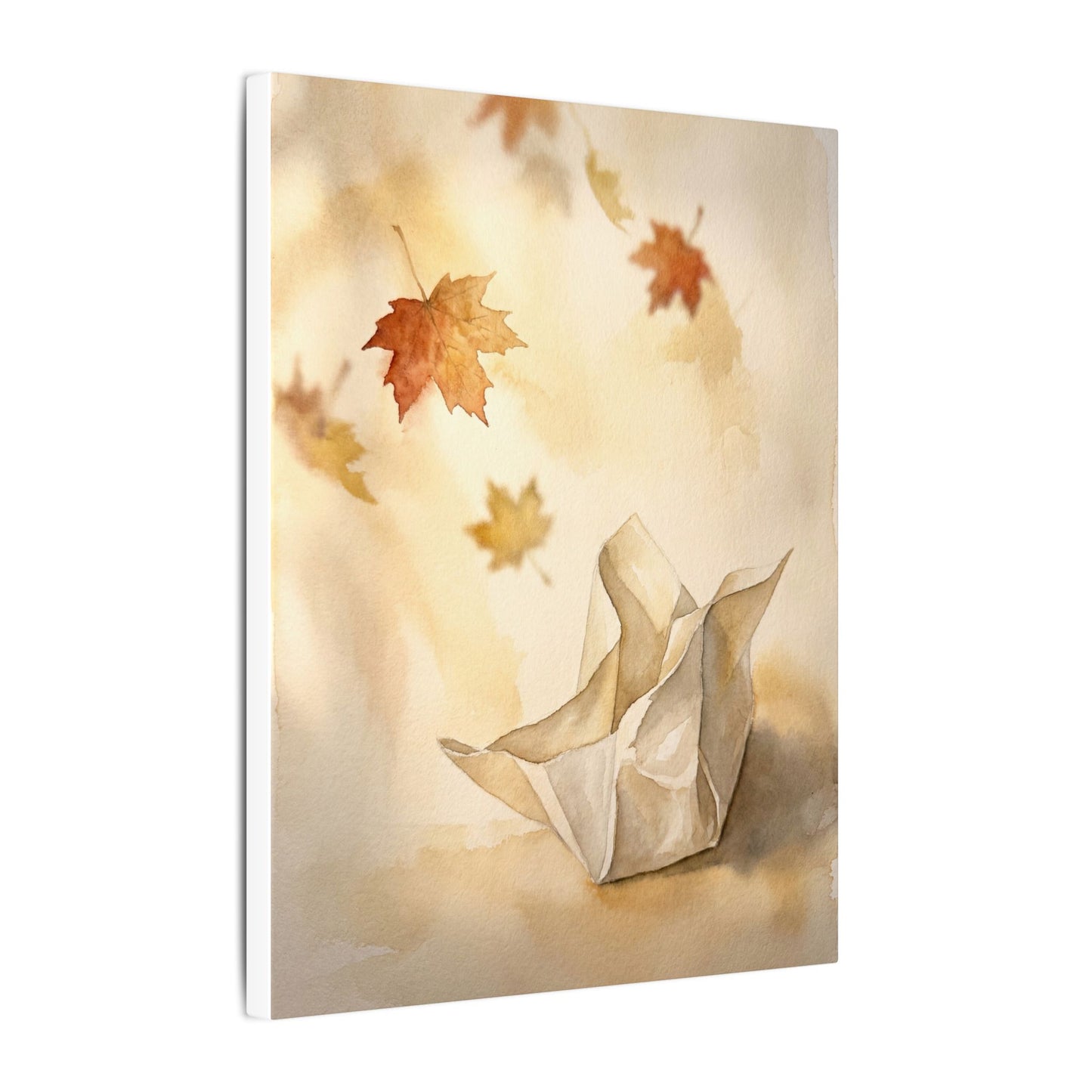 Japandi Paper Fold in Golden Hour | Watercolor Canvas Art
