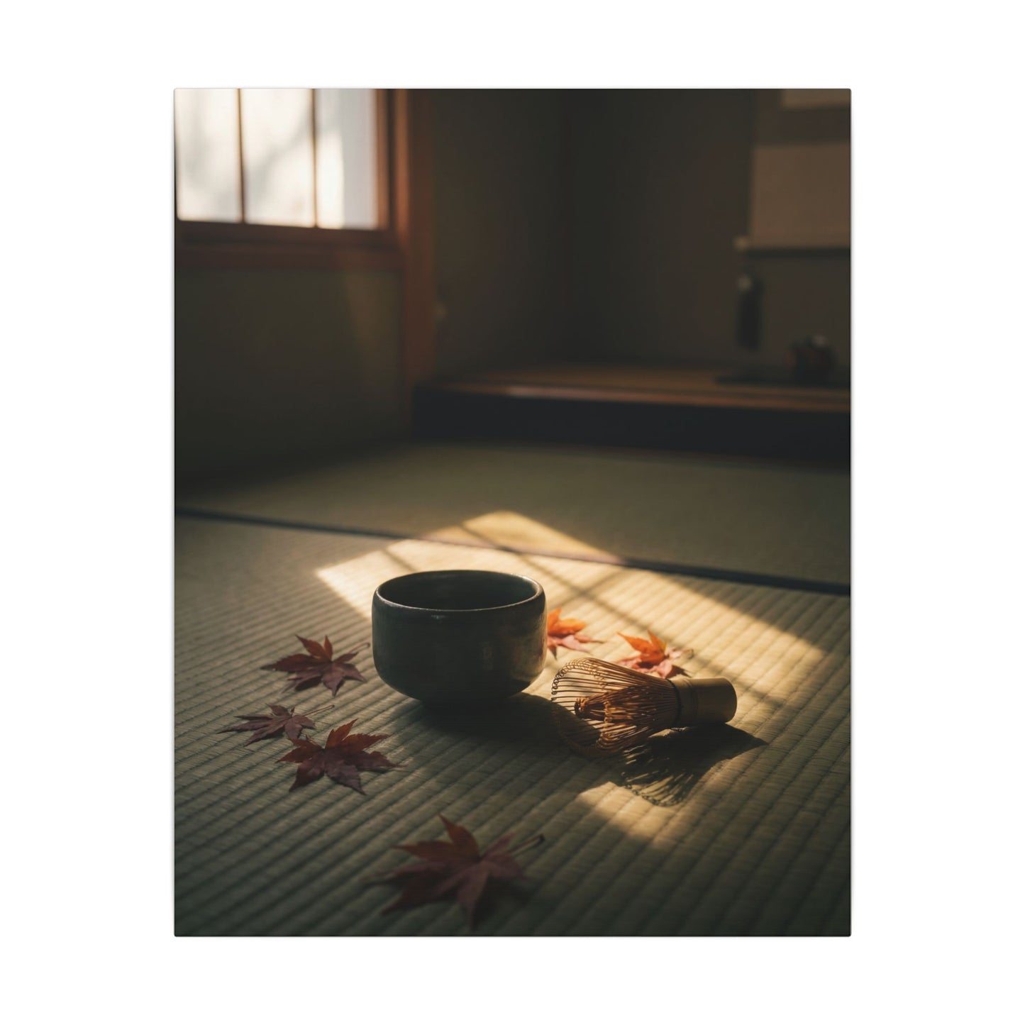 Dark Japandi Tea Ceremony in Golden Hour | Moody Minimal Canvas Art
