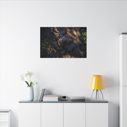 Ma River Stones Canvas Art - Dark Japandi Dark Texture
