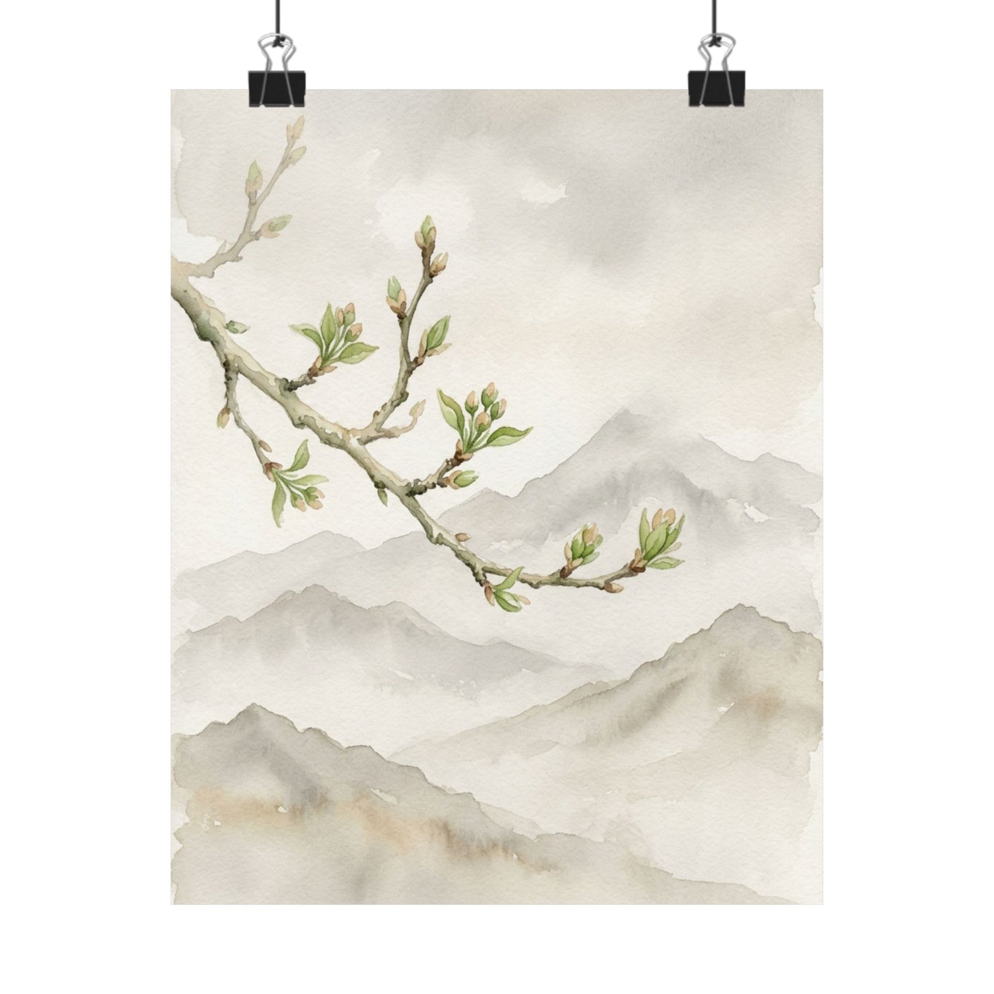 Overcast Mountain Mist Wall Art Print - Japandi Mono No Aware