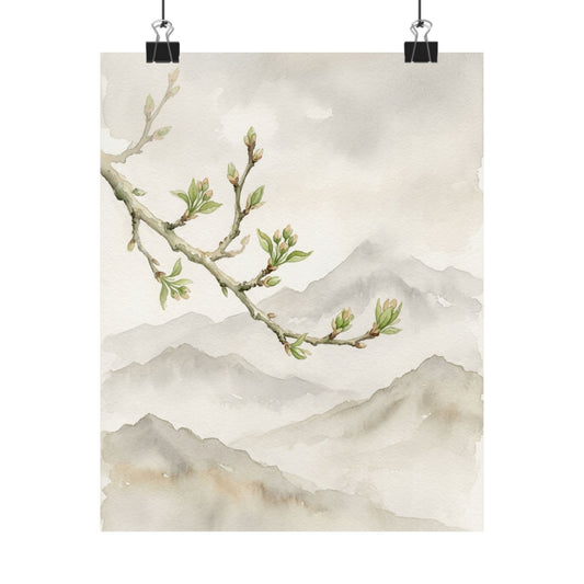 Overcast Mountain Mist Wall Art Print - Japandi Mono No Aware