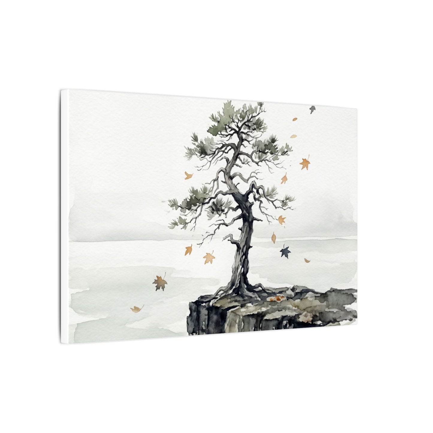 Japandi Pine Tree in Overcast | Watercolor Canvas Art