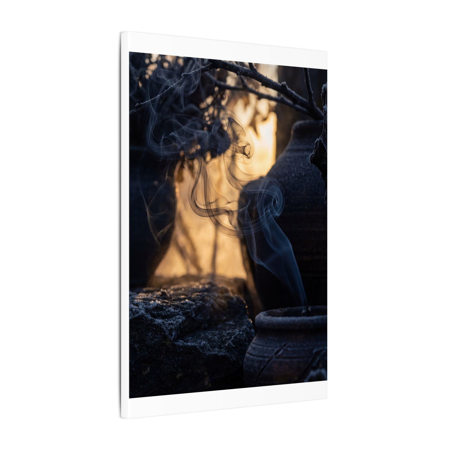 Incense Smoke Canvas Art | Winter Dark Japandi Shadow Zen Art