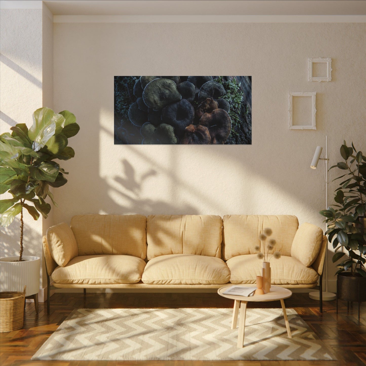 Wild Mushrooms Moody Minimal Canvas Art | Moody Dark Japandi Art