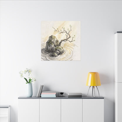 Serene Rock Garden Canvas Art - Sumi E Zen