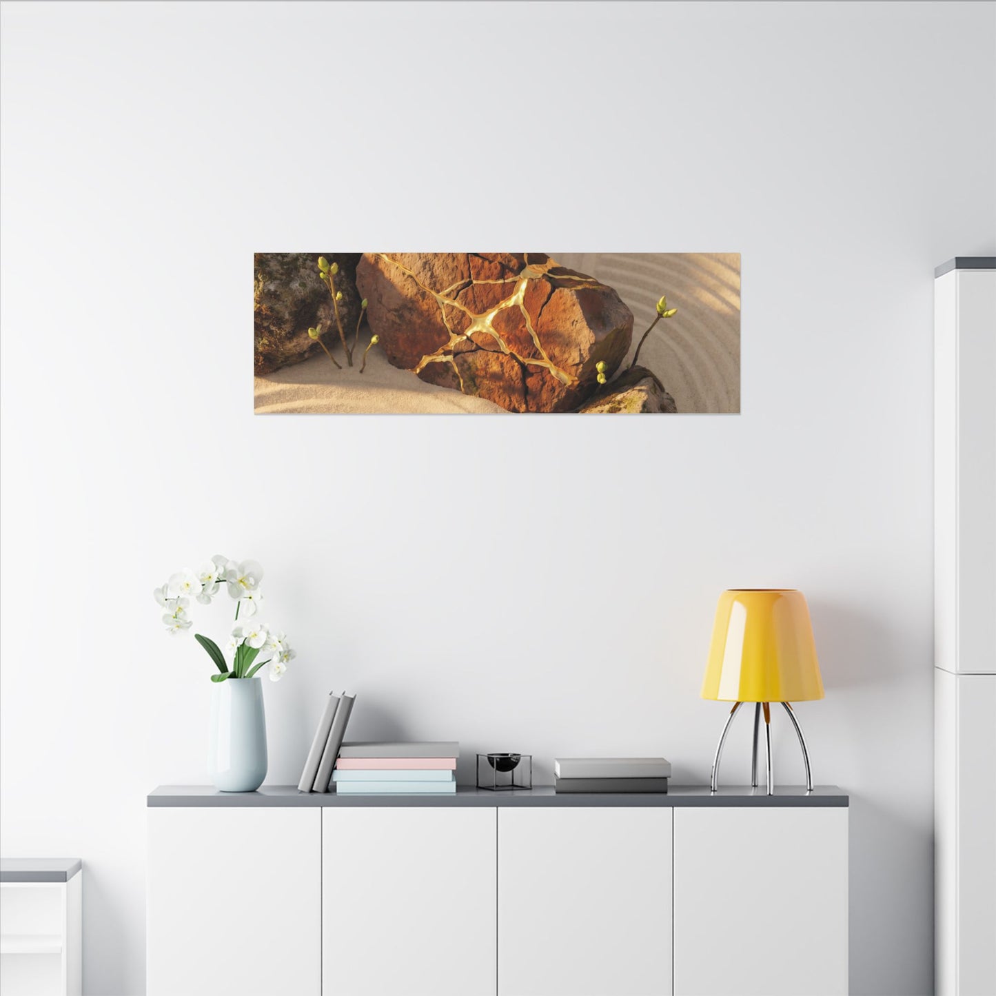 Kanso Rock Garden Canvas Art - Kintsugi Crackle Gold