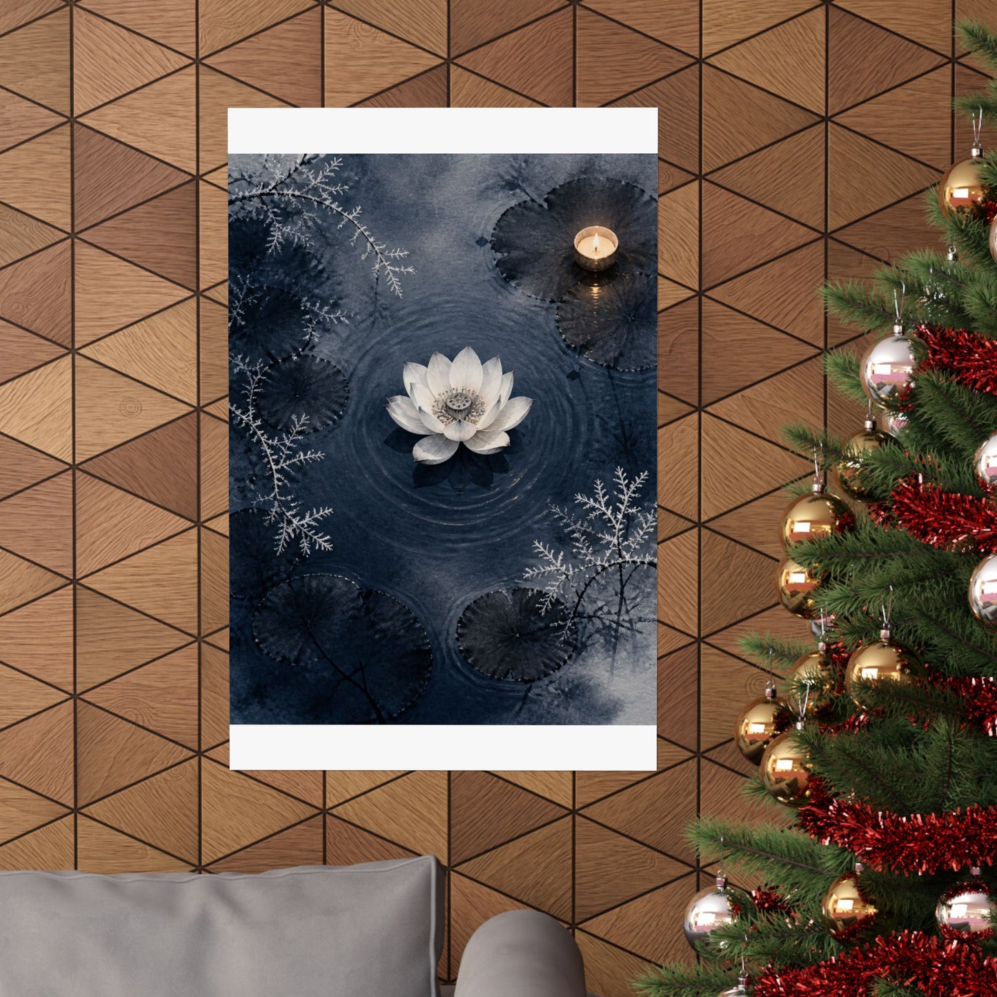 Lotus Flower Wall Art Print | Winter Zen Sumi E Art