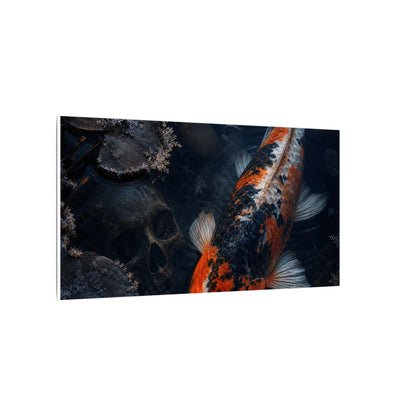 Koi Pond Canvas Art | Winter Dark Japandi Shadow Zen Art