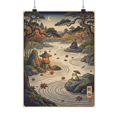 Tranquil Rock Garden Wall Art Print - Ukiyo E Inspired Zen Art Print