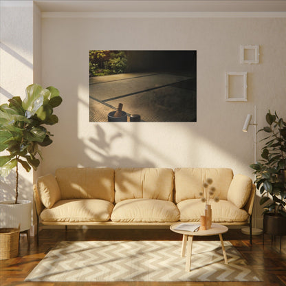 Dark Japandi Tea Ceremony in Golden Hour | Dark Texture Canvas Art