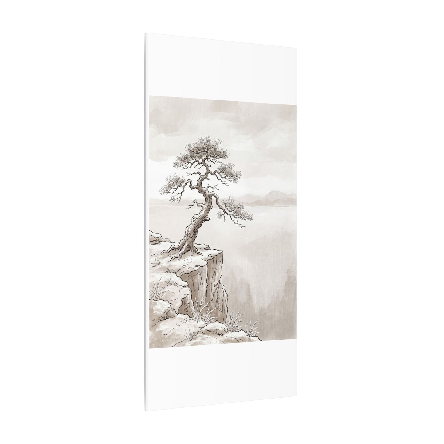 Neutral Pine Tree Canvas Art - Minimal Line Japandi